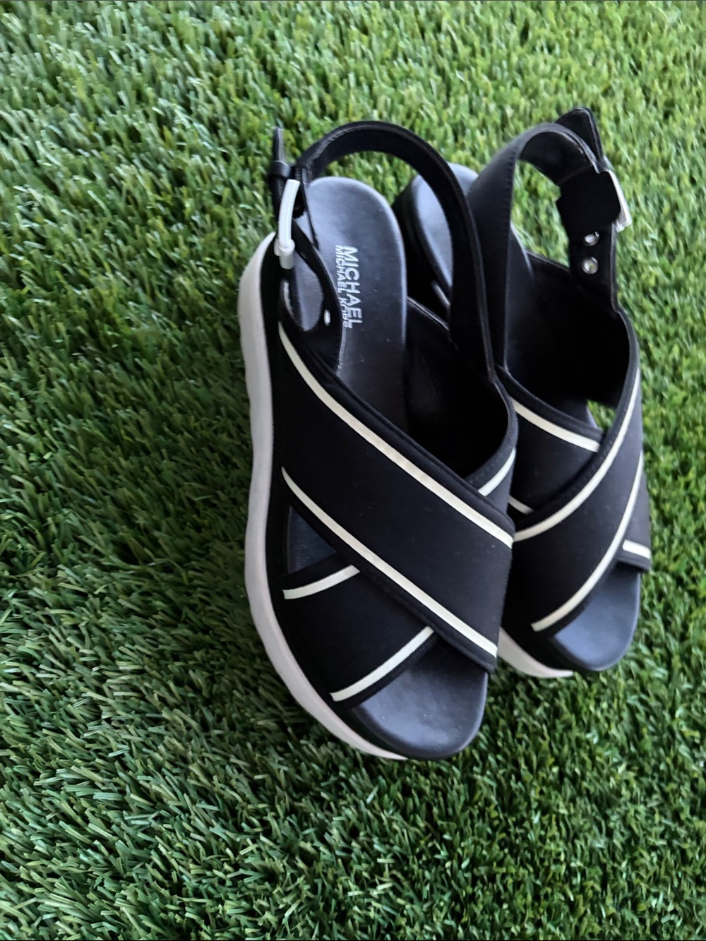 MICHAEL Michael Kors Black Sandals with White Trim